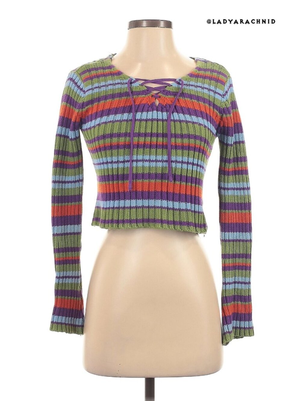 UNIF Sim striped lace up cropped sweater size XS - Picture 3 of 7